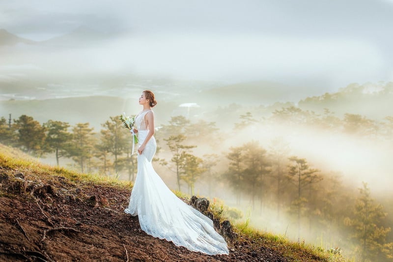 Bride in celestial-inspired wedding dress